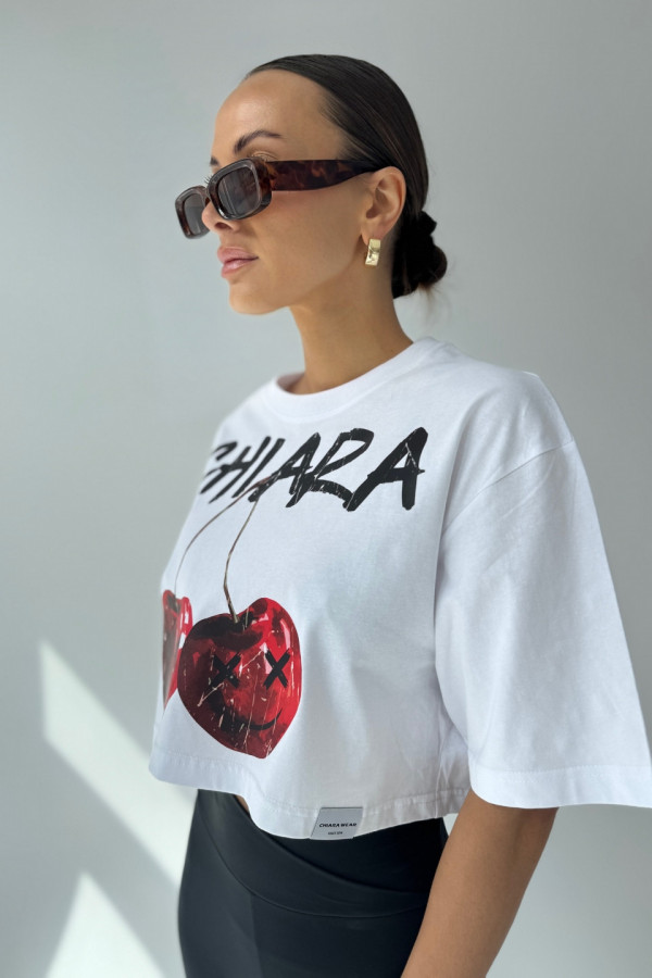 T-shirt crop top CHERRY - biały 5