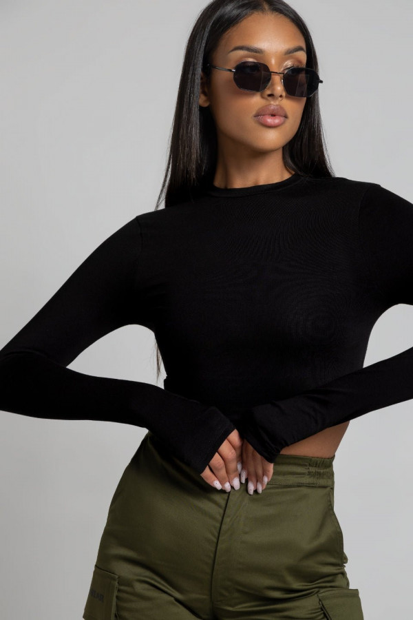 Krótki dopasowany longsleeve VALERIE - czarny 1
