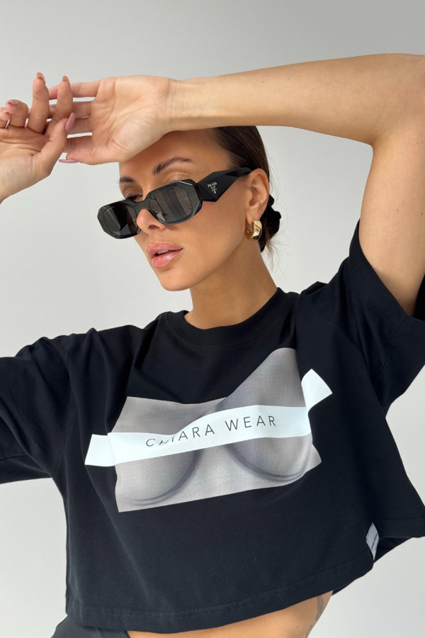 T-shirt crop top FREE BOOBIES - czarny