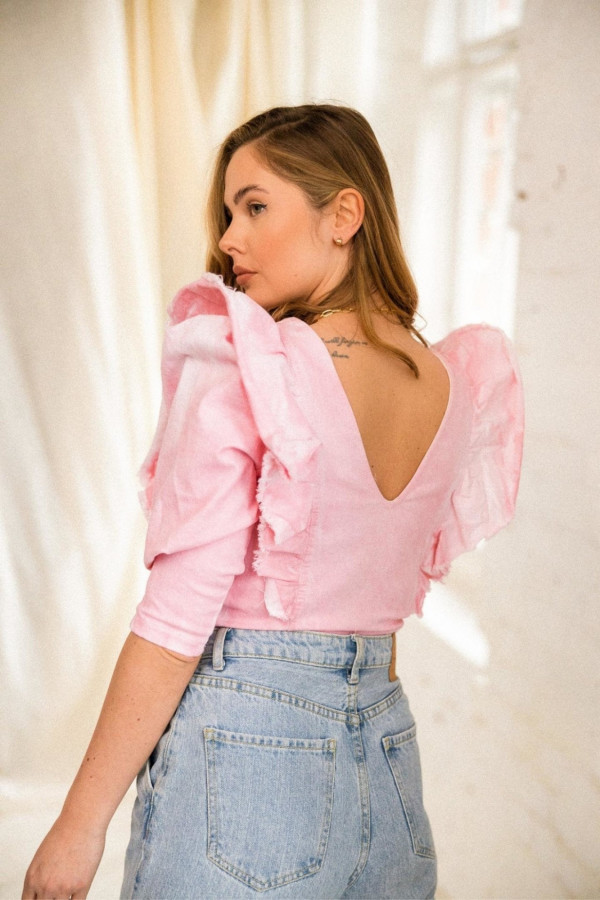 Bluzka BUTTERFLY - różowy jeans 2