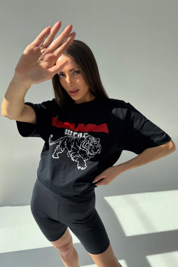 T-shirt bawełniany oversize TIGER - czarny 1