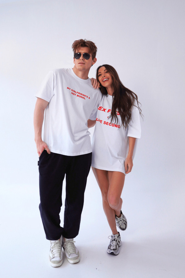 T-shirt bawełna z recyklingu oversize HOT MODEL męski - biały 1