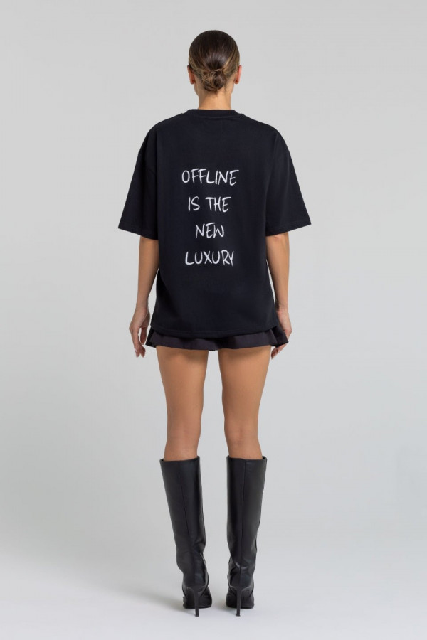 T-shirt bawełniany oversize OFFLINE nadruk biały - czarny 2