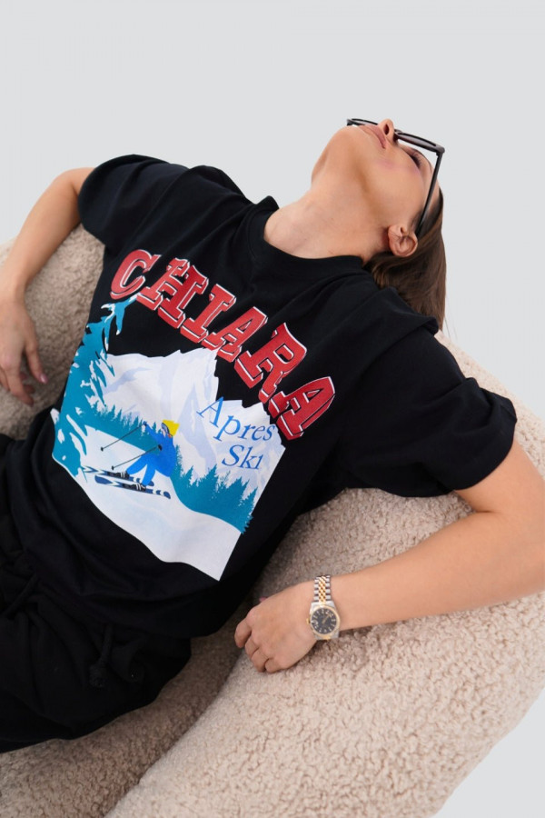 T-shirt bawełniany oversize APRES SKI - czarny