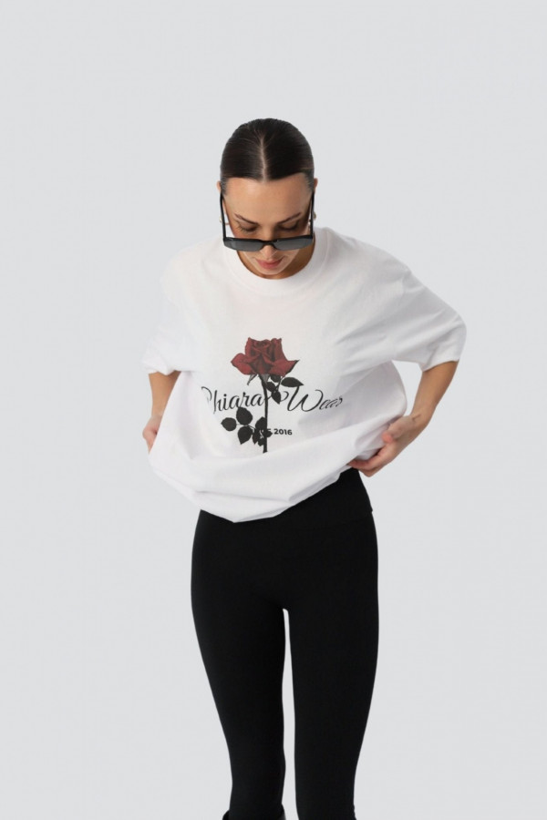 T-shirt bawełniany oversize ROSE - biały 1