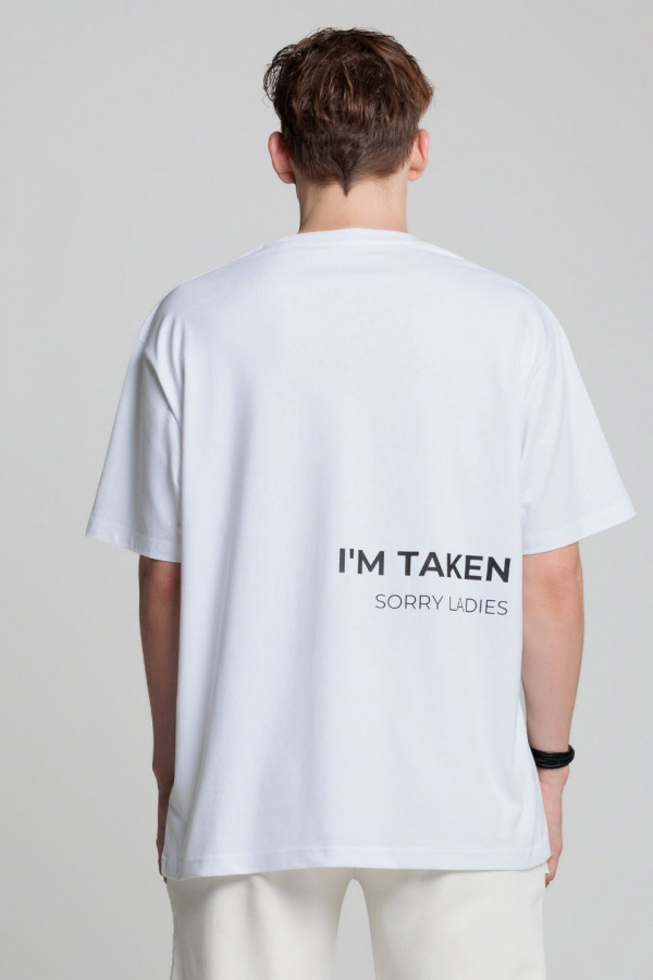 T-shirt bawełna z recyklingu oversize TAKEN nadruk czarny - biały