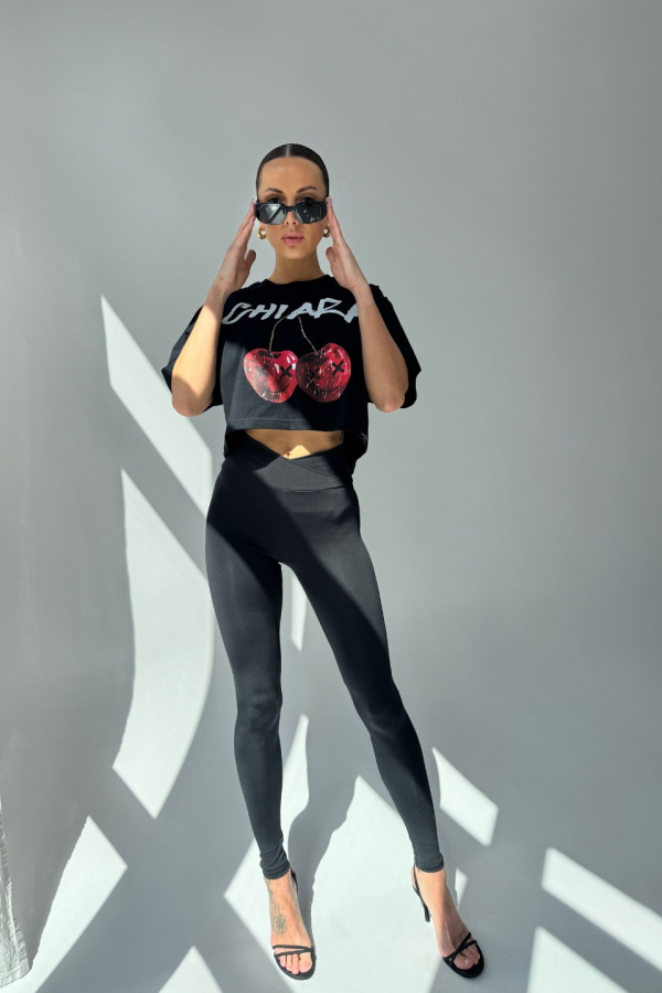 T-shirt crop top CHERRY - czarny 4