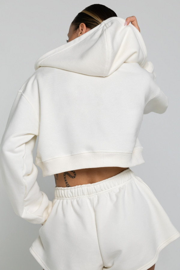 Bluza krótka z kapturem ZIP - ecru 2