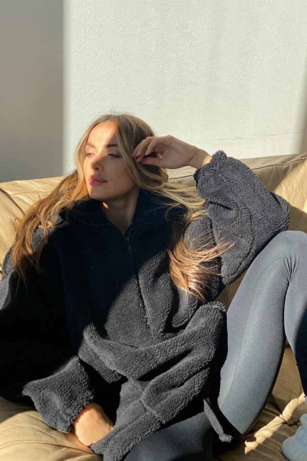 Bluza sherpa ze sztucznego baranka TEDDY - czarna 5