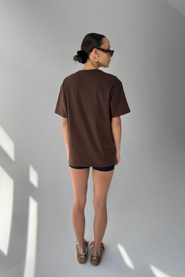 T-shirt bawełniany oversize CHIARA - brązowy 4