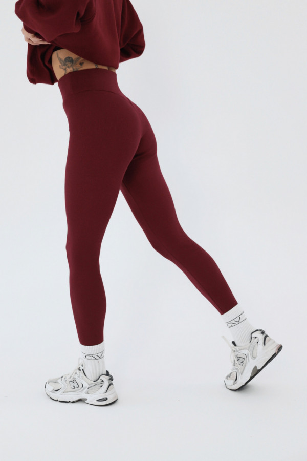 Legginsy push-up w prążek - bordowy 1