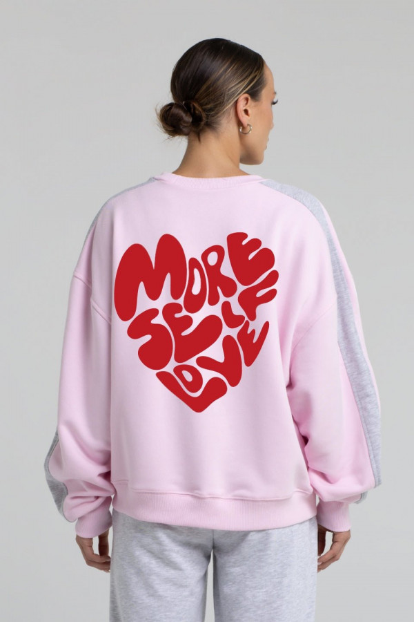 Bluza damska oversize z lampasem SELFLOVE - różowy