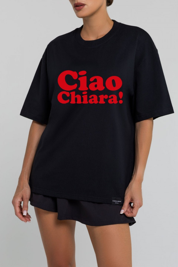 T-shirt bawełniany oversize CIAO CHIARA - czarny