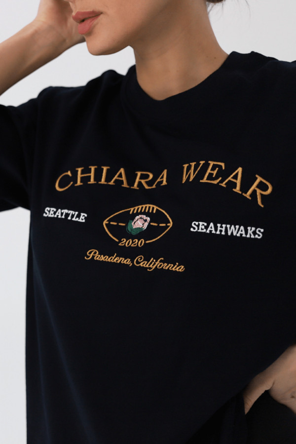 T-shirt bawełniany oversize haft CALIFORNIA - granatowy