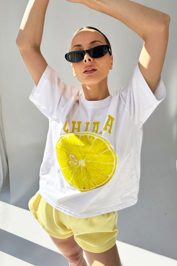 T-shirt bawełniany oversize LEMON - biały 1