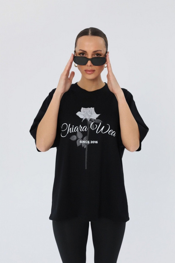 T-shirt bawełniany oversize ROSE - czarny