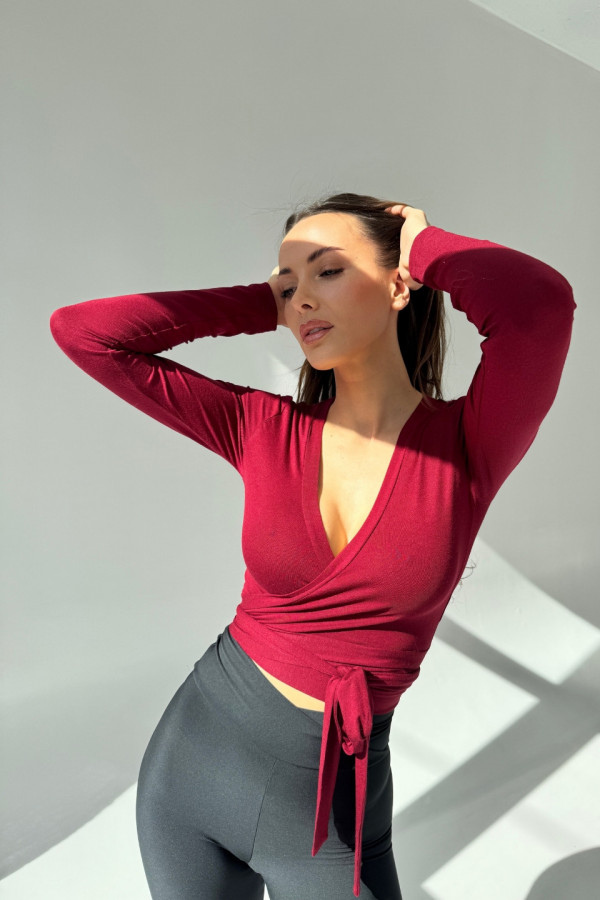 Longsleeve sportowy PILATES GIRL - bordowy 3