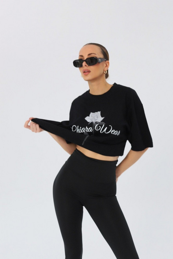 T-shirt bawełniany oversize ROSE - czarny 2