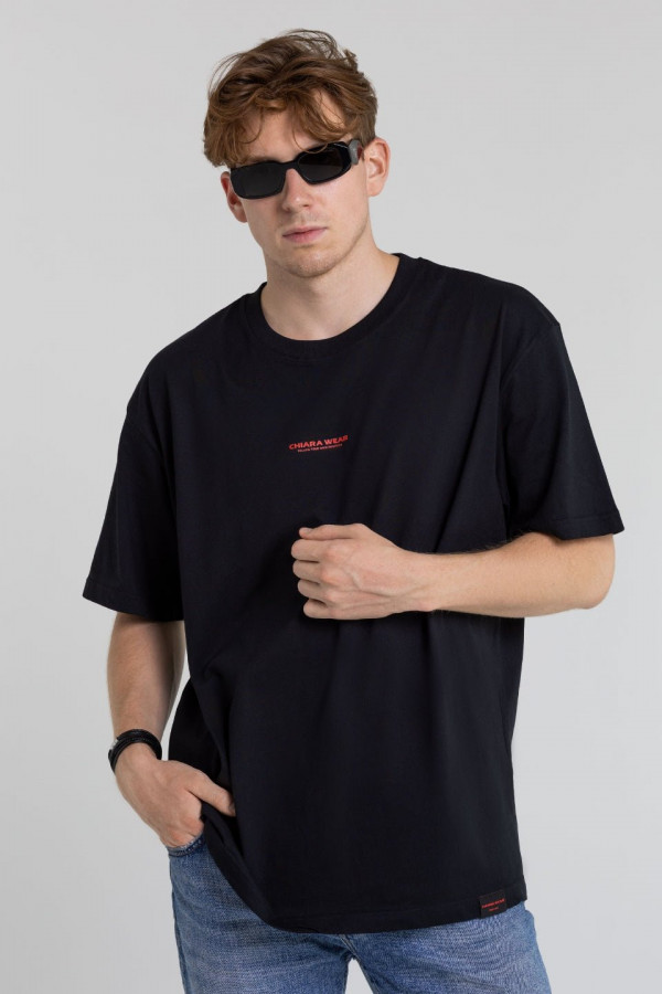 T-shirt bawełna z recyklingu oversize OFFLINE nadruk czerwony - czarny 1