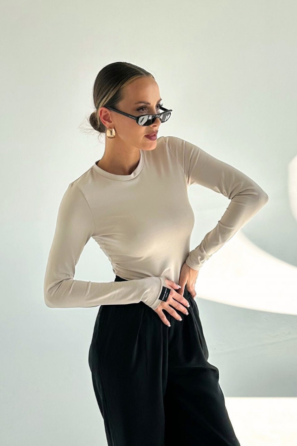 Longsleeve bawełniany - beżowy 4