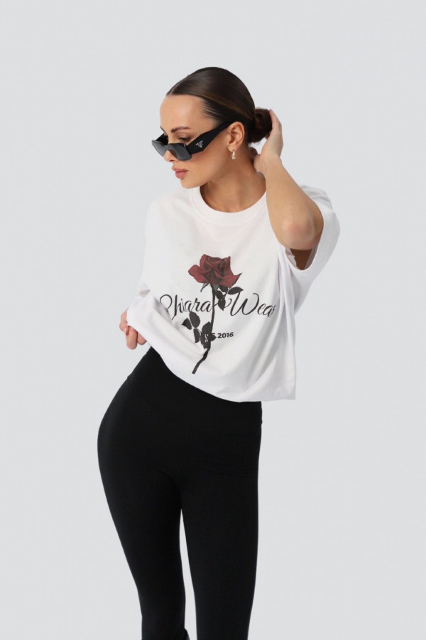 T-shirt bawełniany oversize ROSE - biały 3