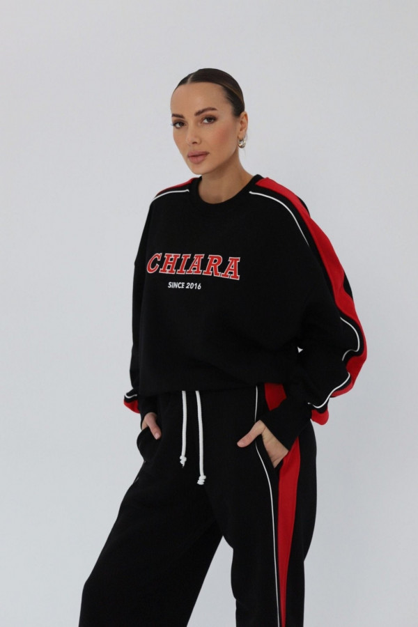 Bluza damska oversize z lampasem haft CHIARA - czarny 1