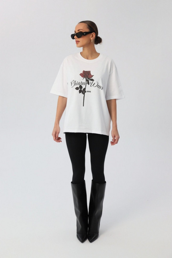 T-shirt bawełniany oversize ROSE - biały 4