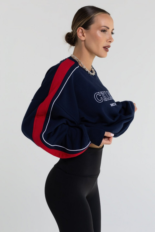 Bluza damska oversize z lampasem haft CHIARA - granatowy 1