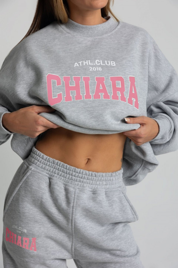 Bluza oversize CHIARA WEAR - szary NADRUK różowy
