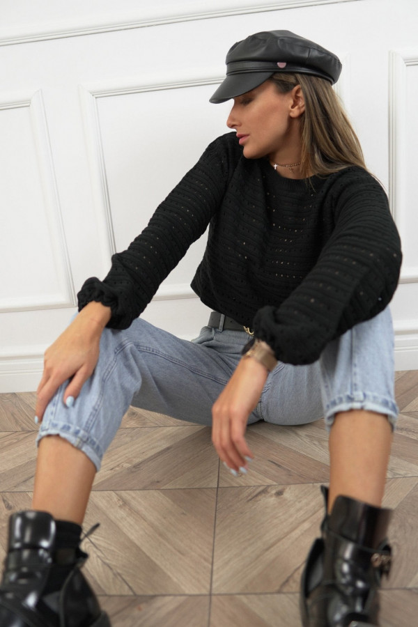 Sweter ażurowy damski - czarny 6