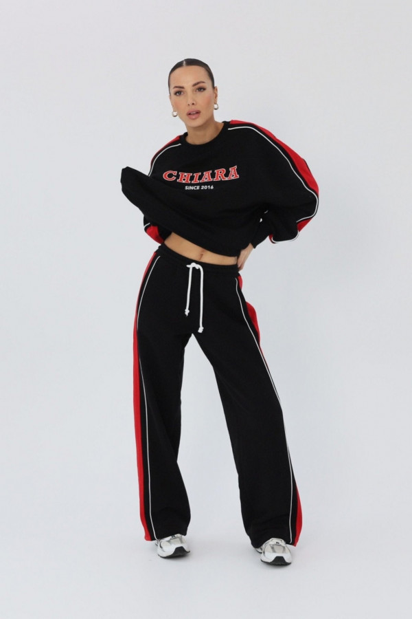 Bluza damska oversize z lampasem haft CHIARA - czarny 3