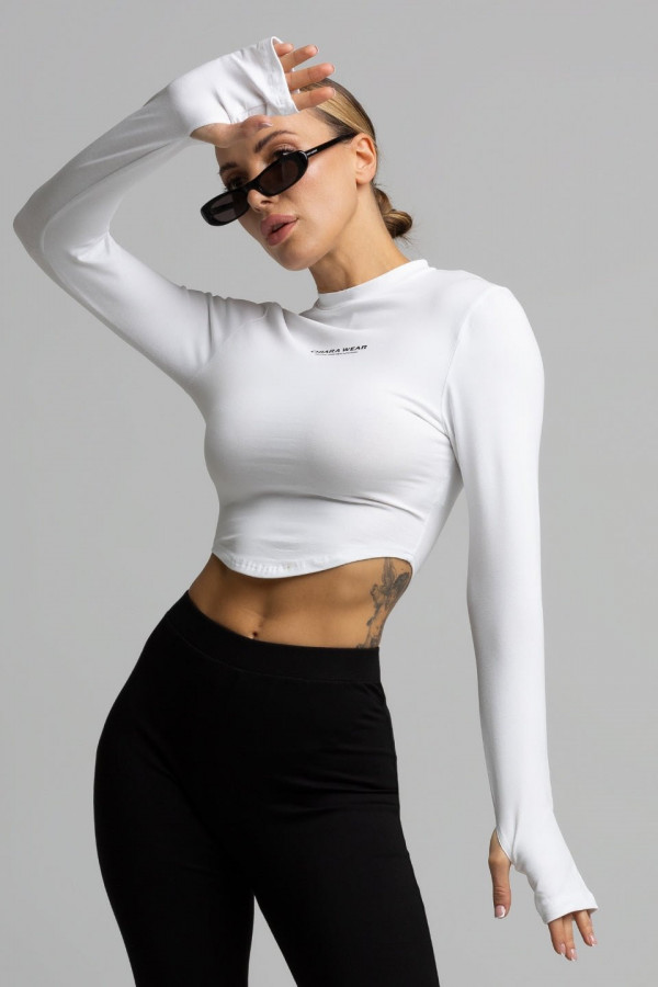 Krótki dopasowany longsleeve nadruk CHIARA - biały 3