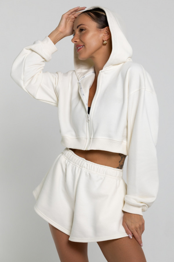 Bluza krótka z kapturem ZIP - ecru 3