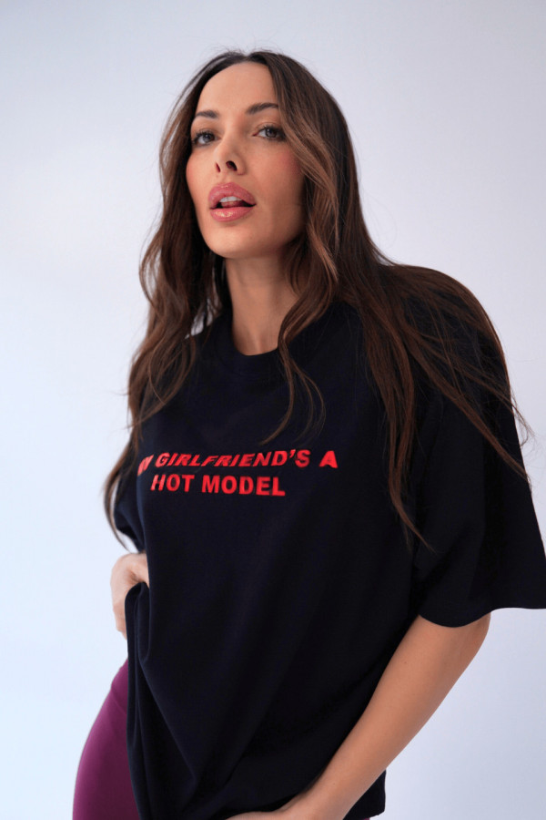 T-shirt bawełniany oversize HOT MODEL - czarny
