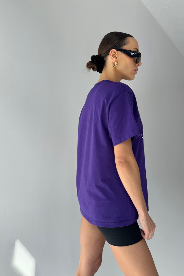 T-shirt bawełniany oversize CHIARA - fioletowy 5