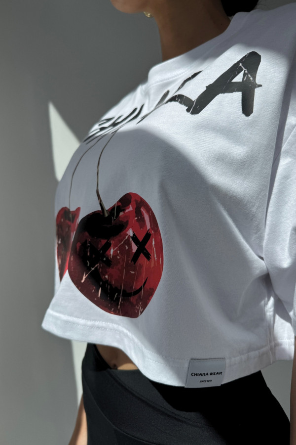 T-shirt crop top CHERRY - biały 3