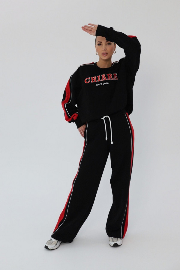 Bluza damska oversize z lampasem haft CHIARA - czarny 5