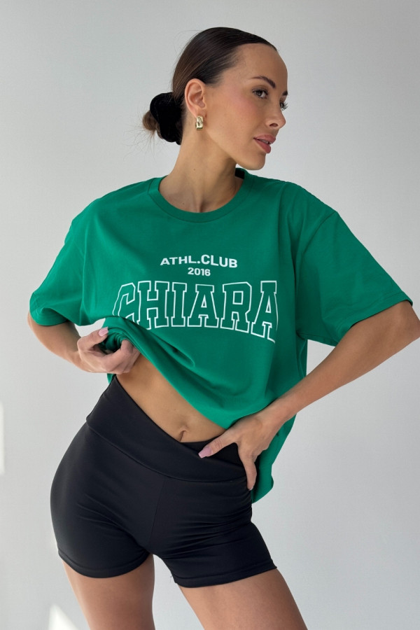 T-shirt bawełniany oversize CHIARA - zielony 2