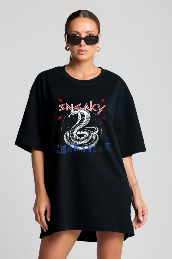 T-shirt bawełniany oversize BOYFRIEND SNEAKY - czarny