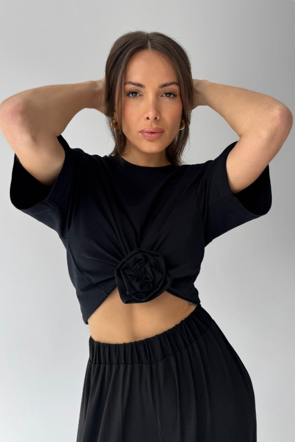 T-shirt crop top z różą ROSE - czarny 3