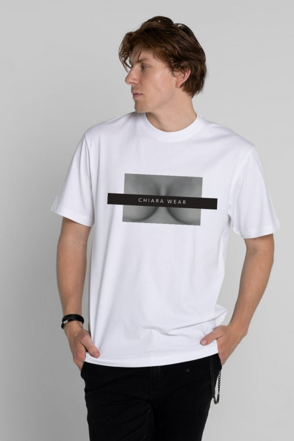 T-shirt bawełna z recyklingu oversize FREE BOOBIES męski - biały