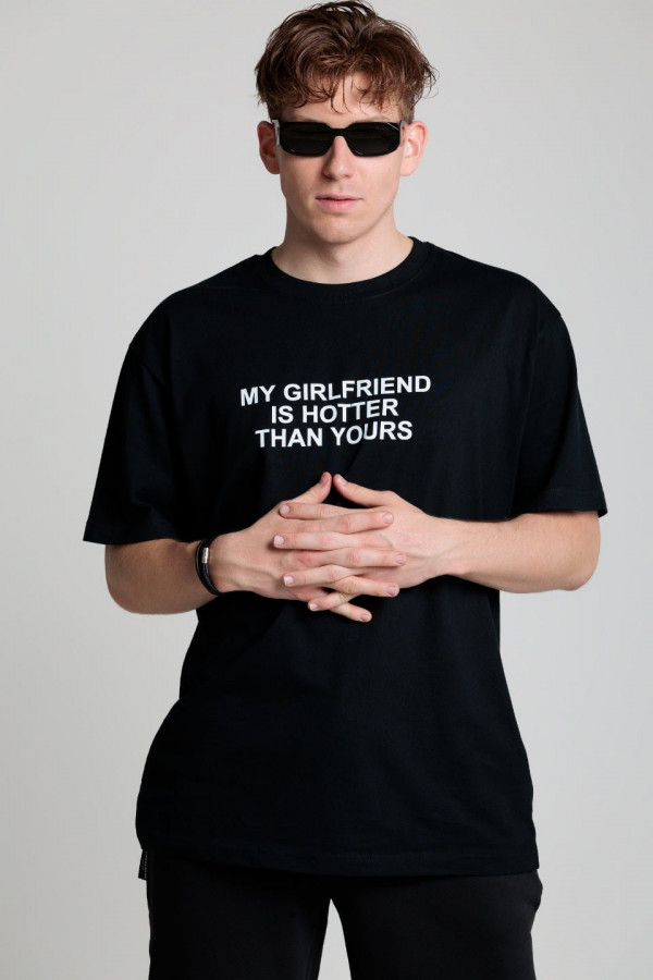 T-shirt bawełna z recyklingu oversize GIRLFRIEND nadruk biały - czarny