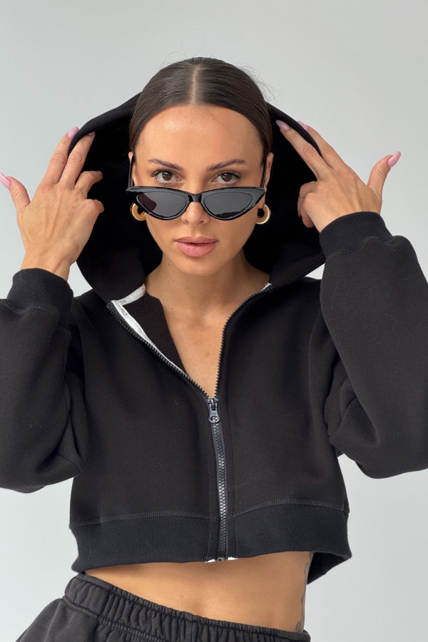 Bluza krótka z kapturem ZIP - czarny
