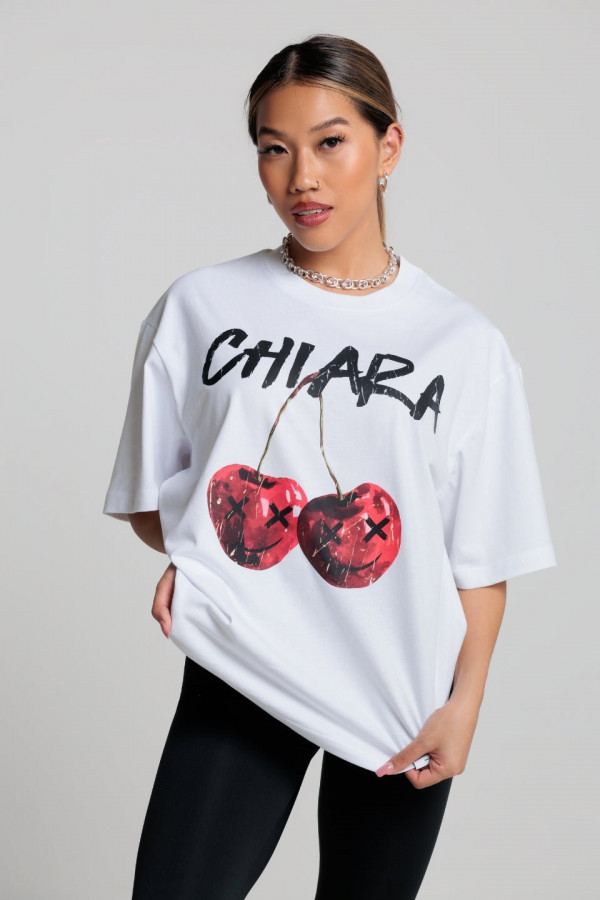T-shirt bawełniany oversize CHERRY - biały