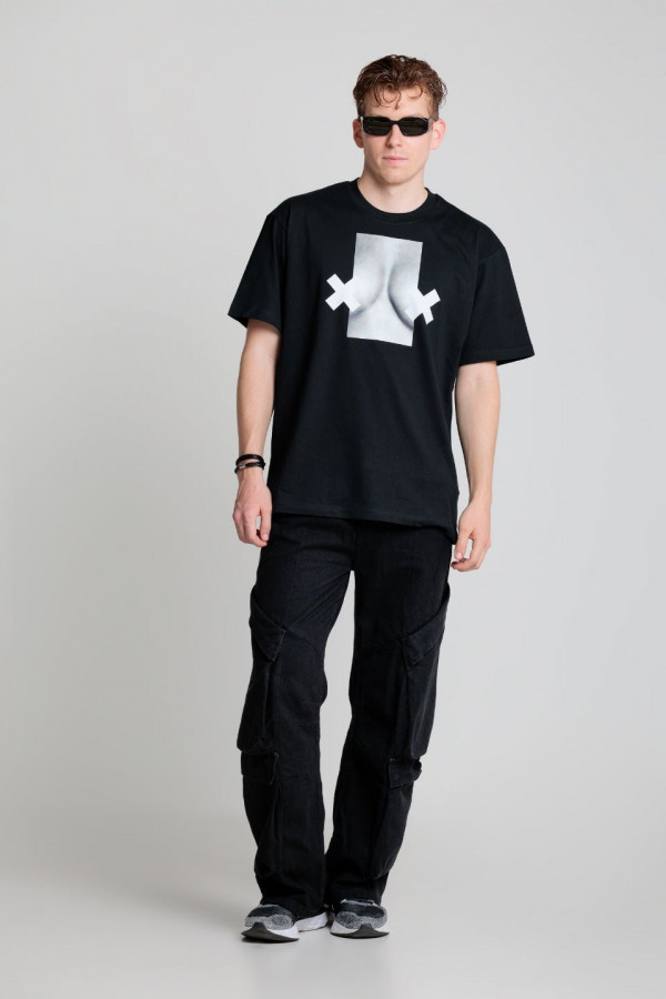 T-shirt bawełna z recyklingu oversize XX BOOBIES męski - czarny 1