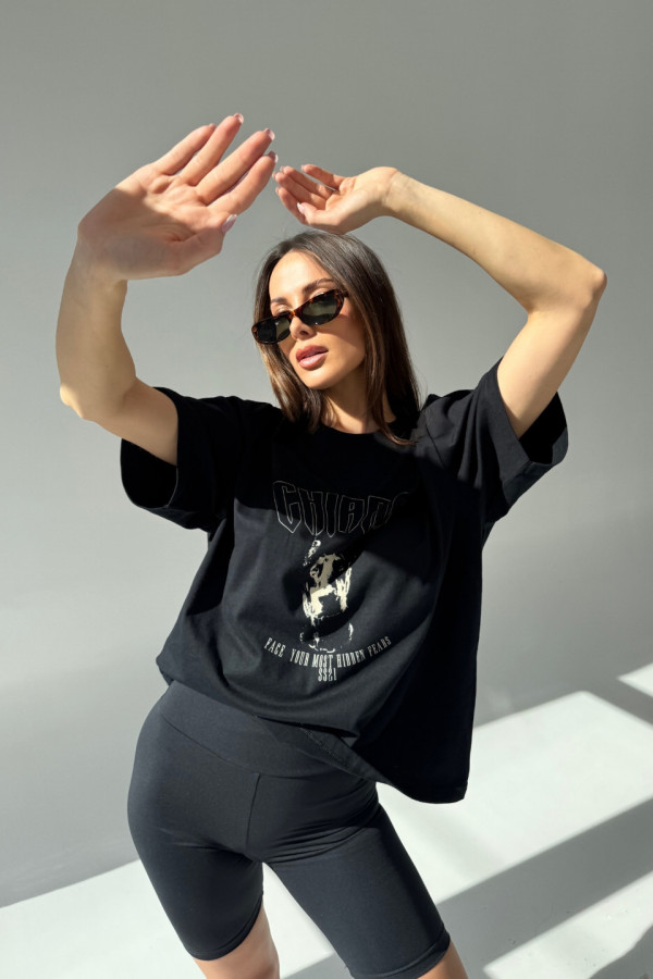 T-shirt bawełniany oversize DOBERMAN - czarny