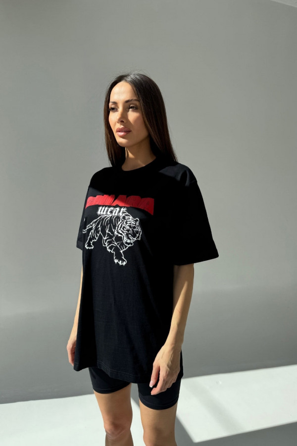 T-shirt bawełniany oversize TIGER - czarny 2