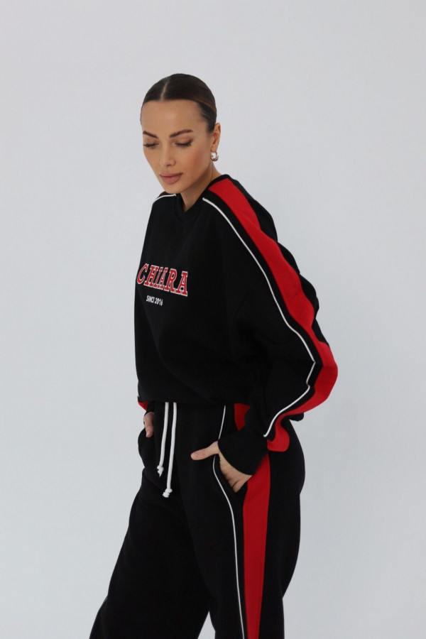Bluza damska oversize z lampasem haft CHIARA - czarny 4