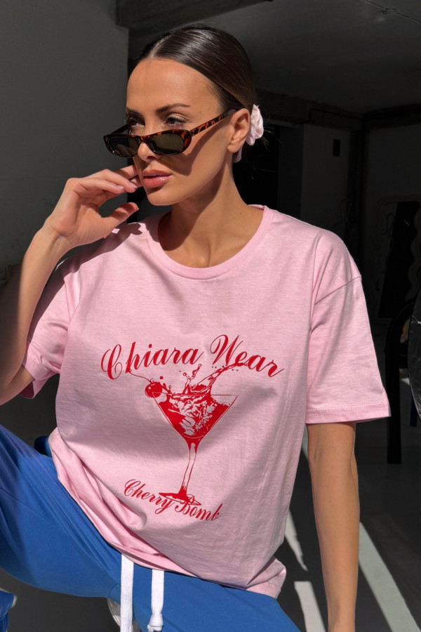 T-shirt bawełniany oversize CHERRY BOMB - różowy 1