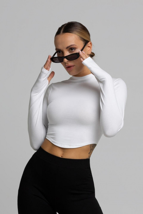 Krótki dopasowany longsleeve - biały